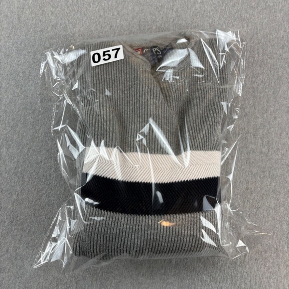 Chaps Ralph Lauren Sweater Men's XL Gray Ribbed Knit Crew Neck Stripe Preppy - Picture 13 of 13